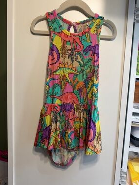 Kids Multicolor Dinosaur Tank Dress - Bright Dino Print